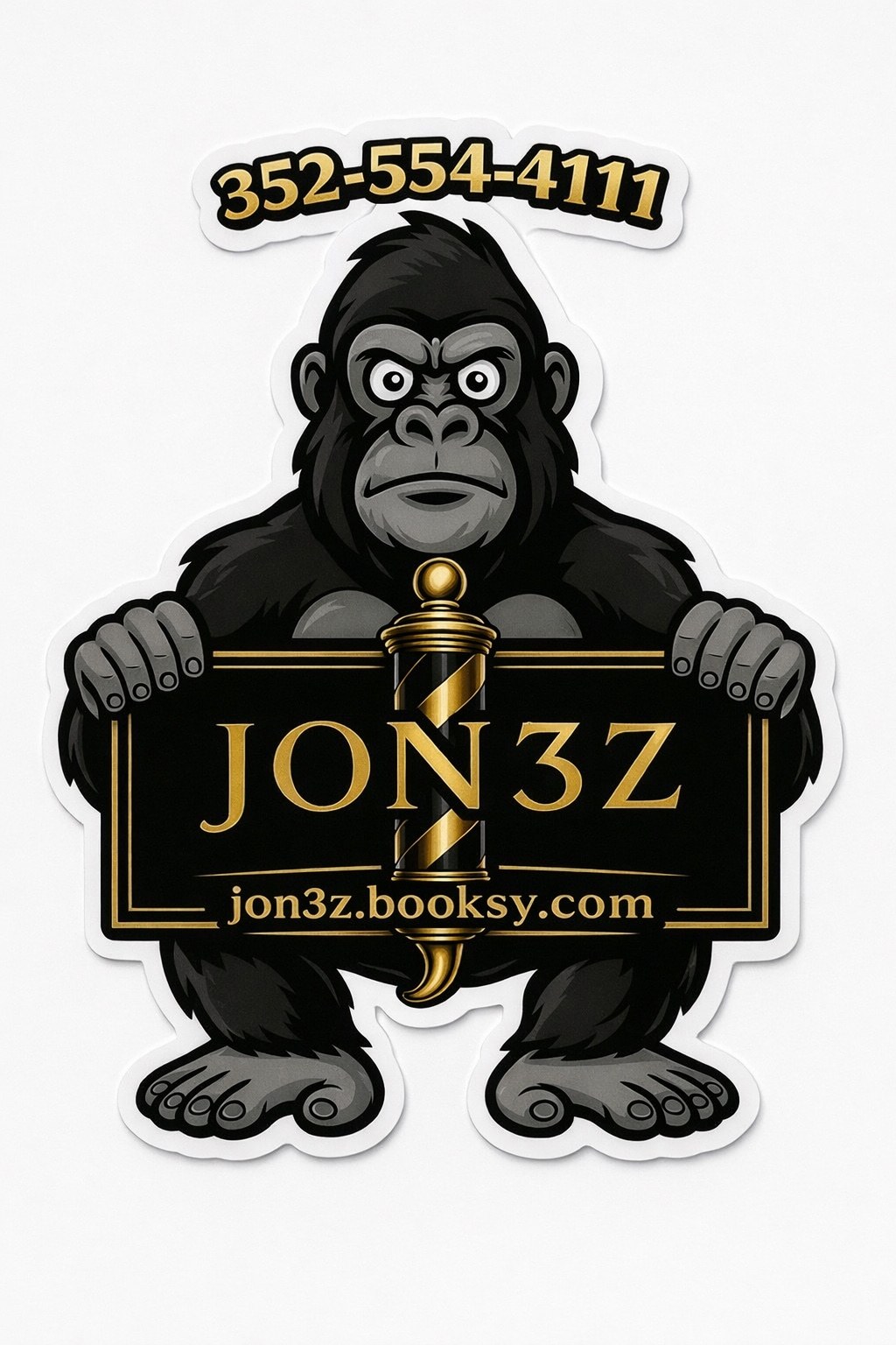 JON3Z gorilla holding booking sign