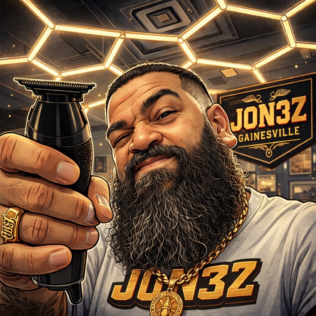 JON3Z barber character holding clippers